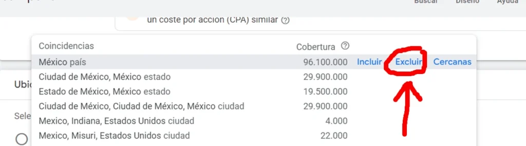 Excluir países en Google Ads