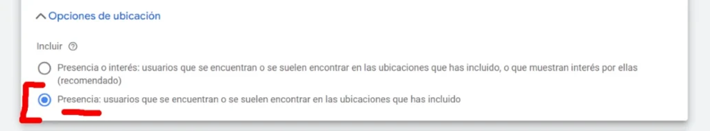 Presencia o interés en Google Ads