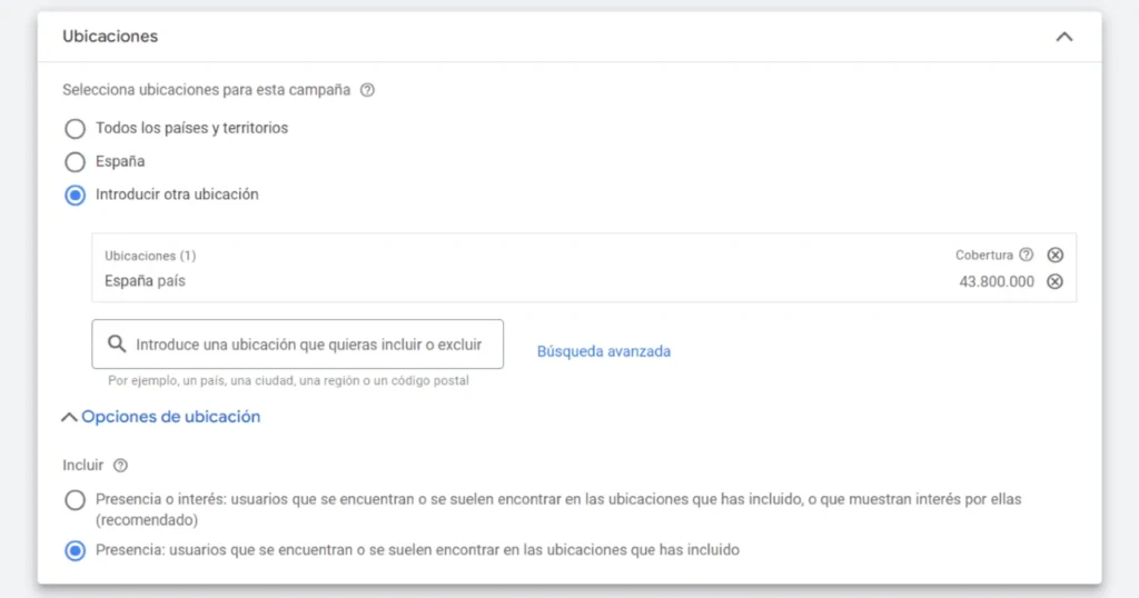 Ubicaciones en Google Ads